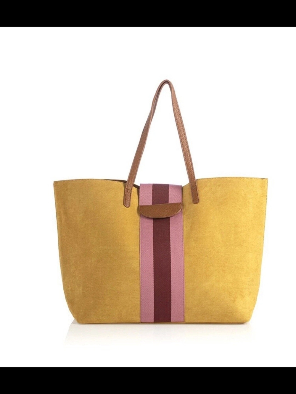 Shiraleah Yellow Suede Tote with Pink & Burgundy Center Stripe - NWT